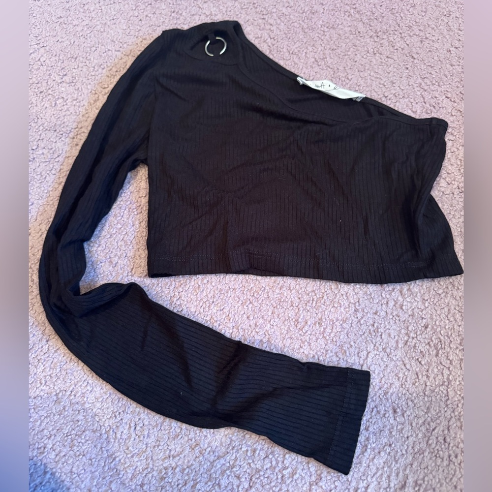 Emma & Sam black one shoulder top with ring detail